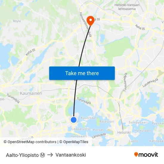Aalto-Yliopisto Ⓜ️ to Vantaankoski map