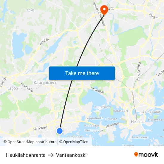 Haukilahti Shore to Vantaankoski map