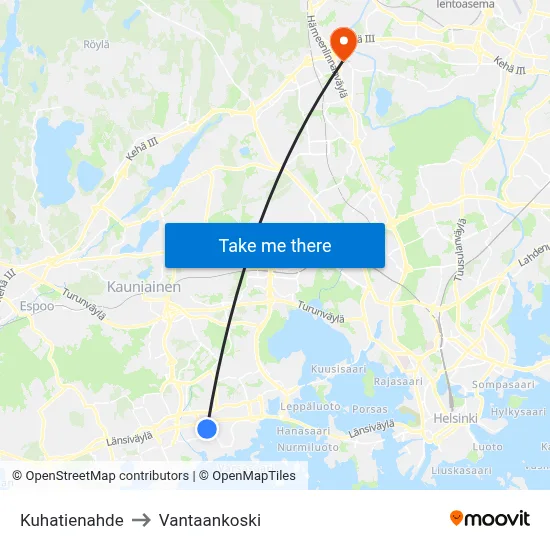Kuha Road Slope to Vantaankoski map