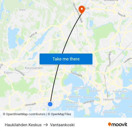 Haukilahti Center to Vantaankoski map