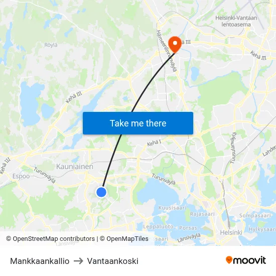 Mankkaa Hill to Vantaankoski map