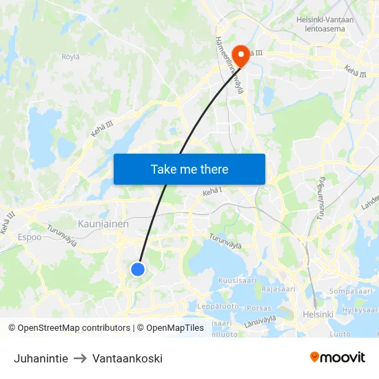 Juhanintie to Vantaankoski map