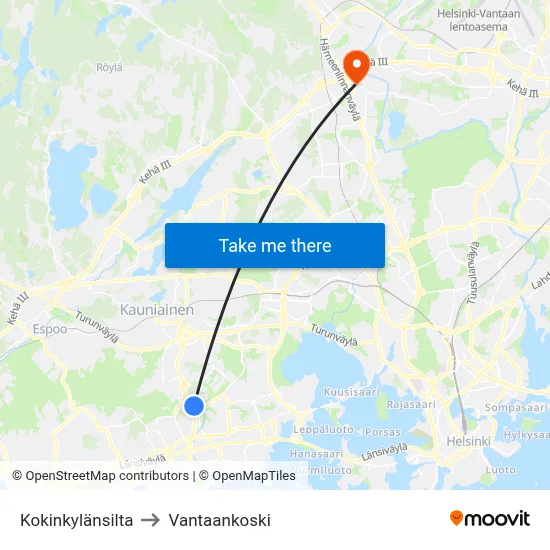 Kokinkyläbridge to Vantaankoski map