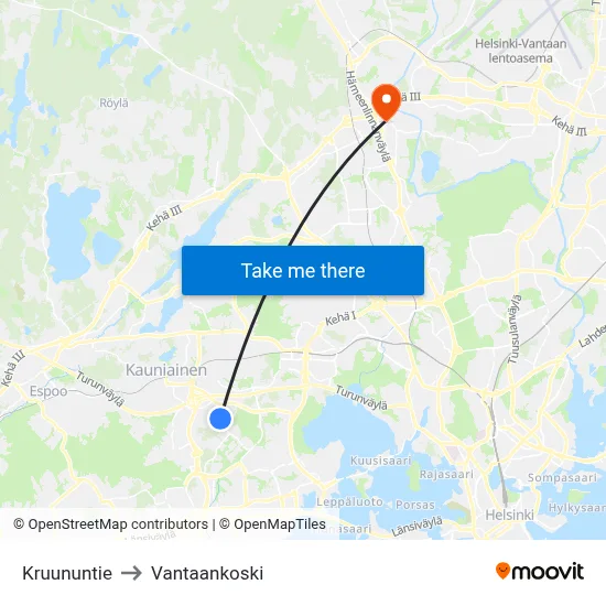 Kruunu Road to Vantaankoski map