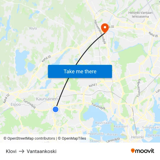 Klovi to Vantaankoski map