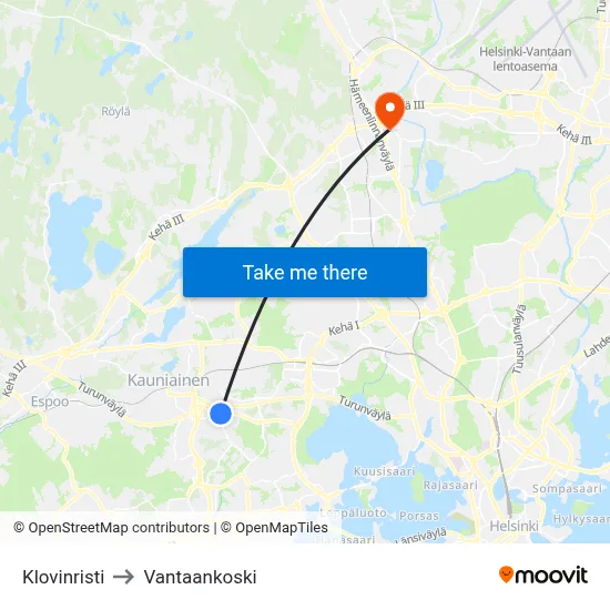 Klovinristi to Vantaankoski map