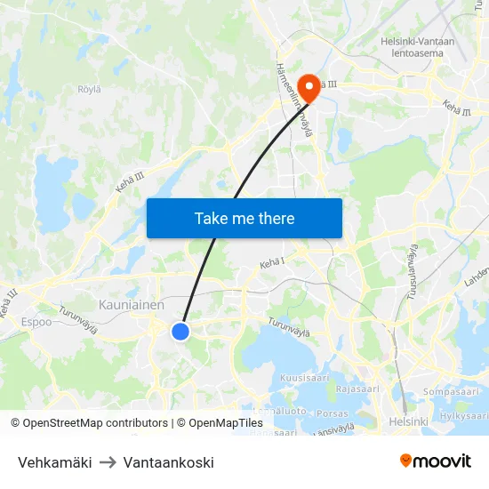 Vehkamaki to Vantaankoski map