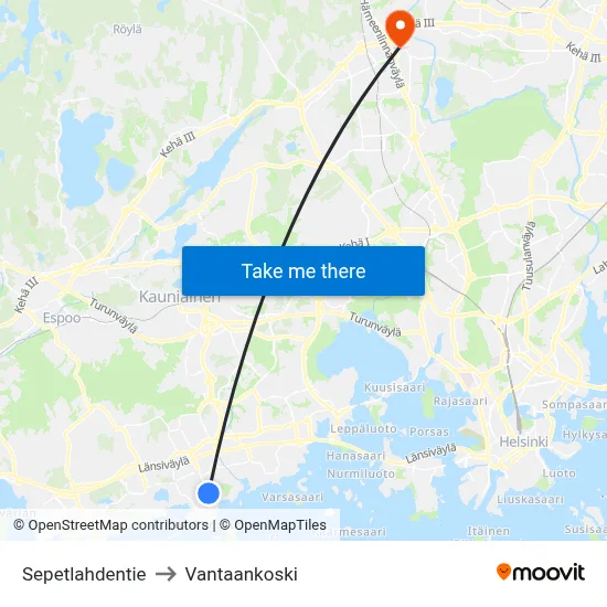 Sepetlahti Road to Vantaankoski map