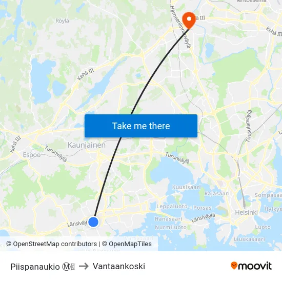 Piispanaukio Ⓜ️🛍️ to Vantaankoski map