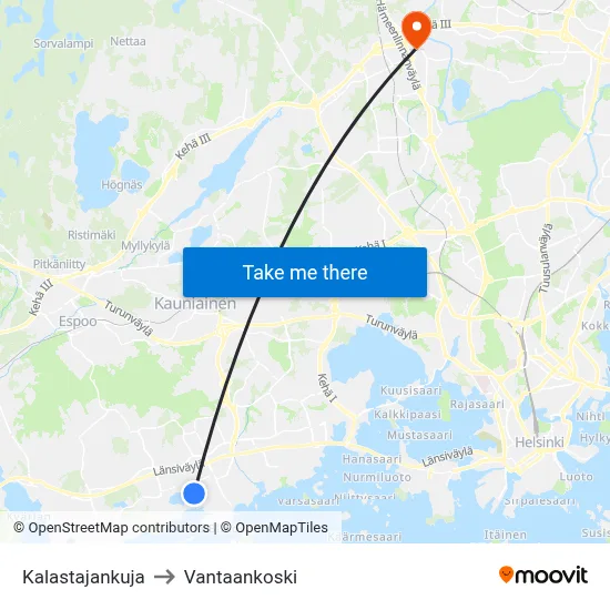 Kalastajankuja to Vantaankoski map