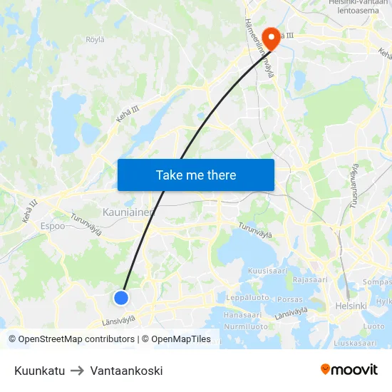 Kuunkatu to Vantaankoski map