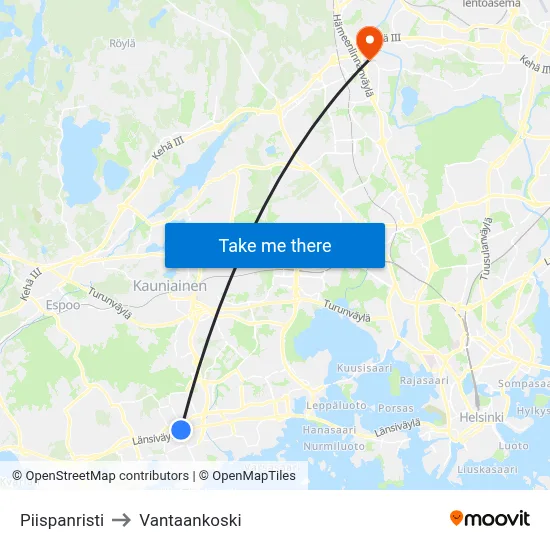 Piispanristi to Vantaankoski map