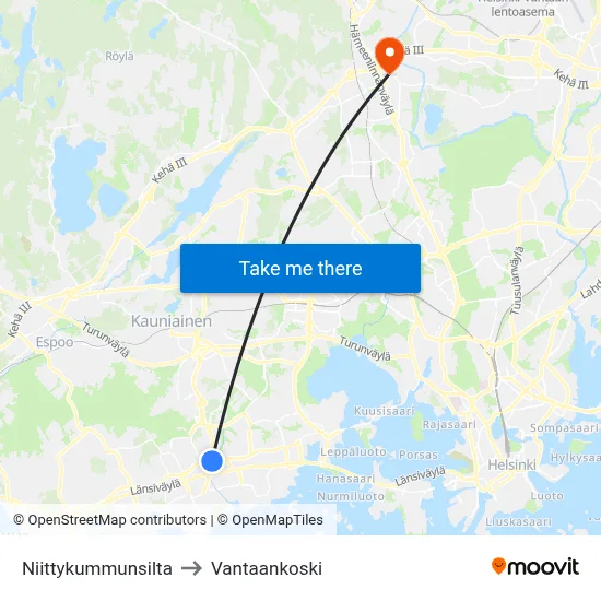 Niittykumpu Bridge to Vantaankoski map