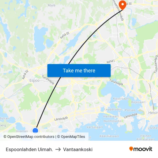 Espoonlahti Swimming Hall to Vantaankoski map
