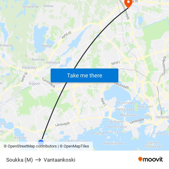 Soukka (M) to Vantaankoski map