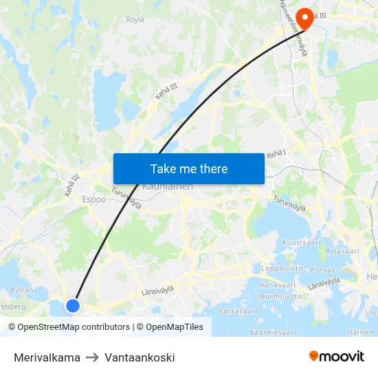 Sea Cove to Vantaankoski map