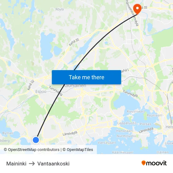 Maininki to Vantaankoski map