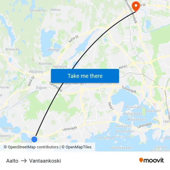 Aalto to Vantaankoski map