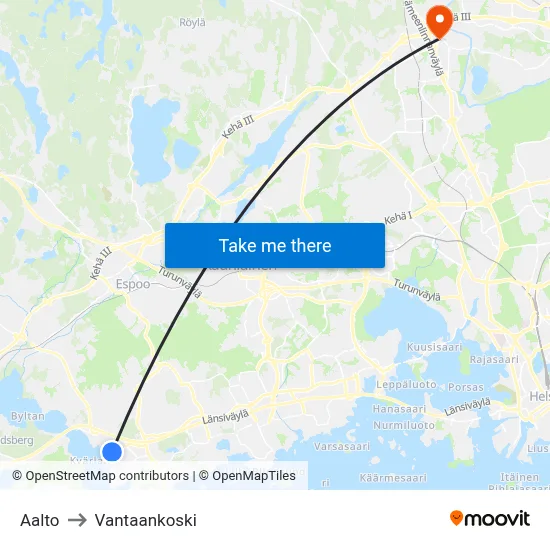 Aalto to Vantaankoski map