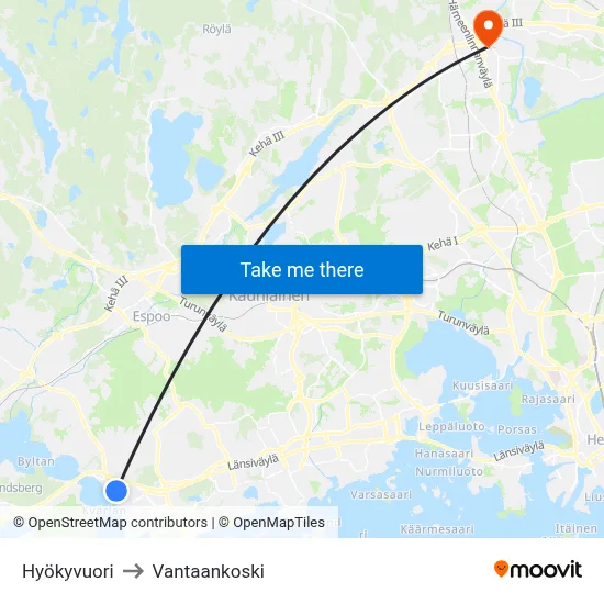 Hyokyvuori to Vantaankoski map