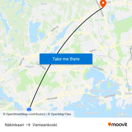 Nakin Circle to Vantaankoski map