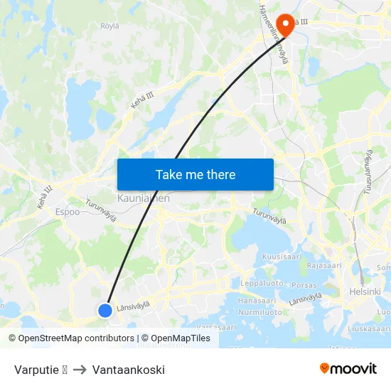Varputie 🛍️ to Vantaankoski map