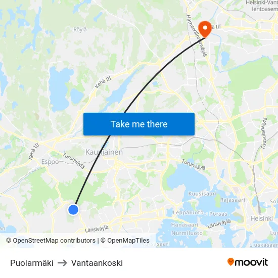 Puolarmaki to Vantaankoski map