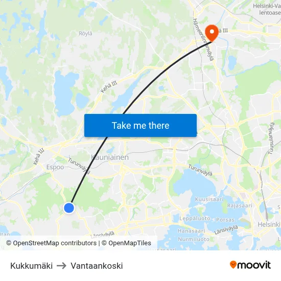 Kukkumäki to Vantaankoski map
