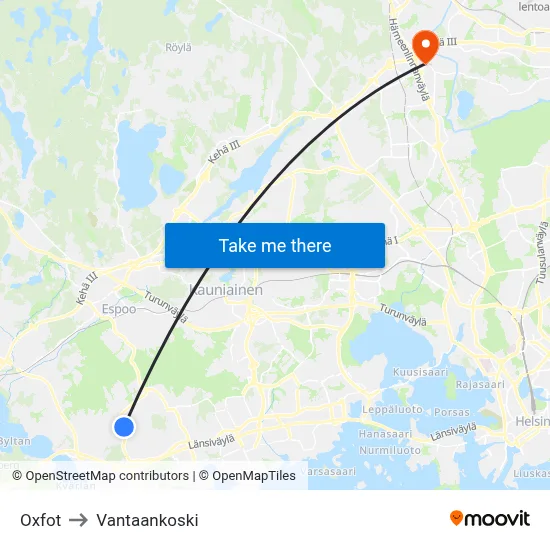 Oxfot to Vantaankoski map