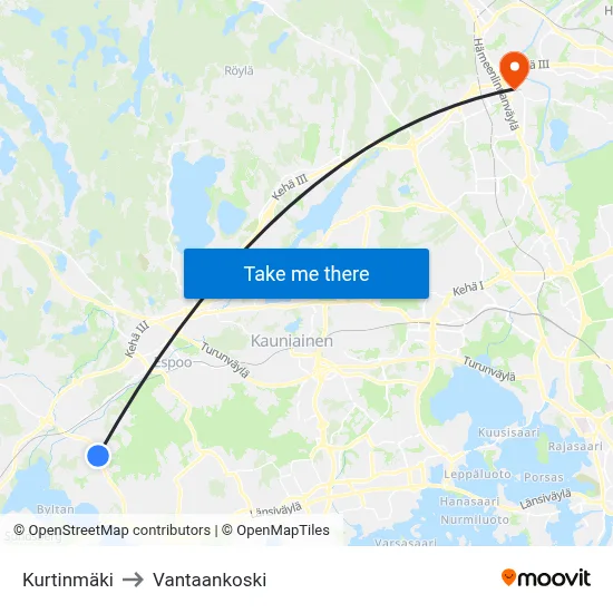 Kurtinmaki to Vantaankoski map