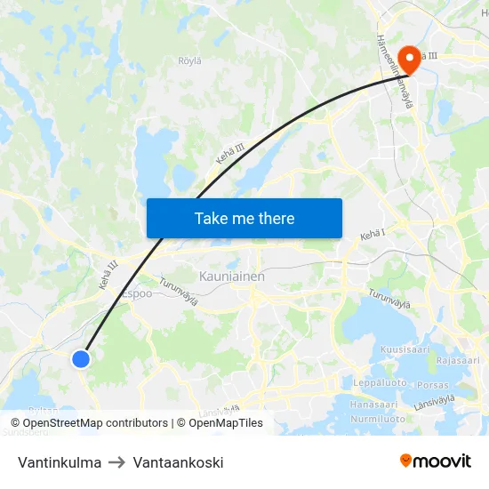 Vantti Corner to Vantaankoski map