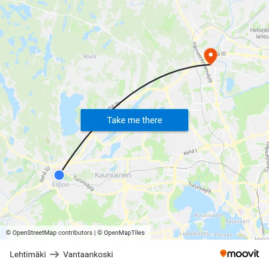 Lehtimäki to Vantaankoski map