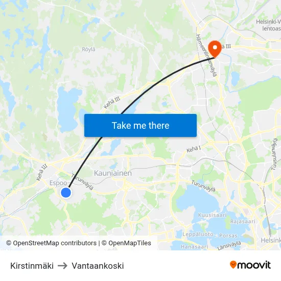 Kirsti Hill to Vantaankoski map
