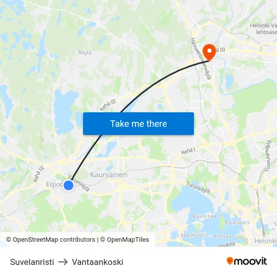 Suvela Cross to Vantaankoski map