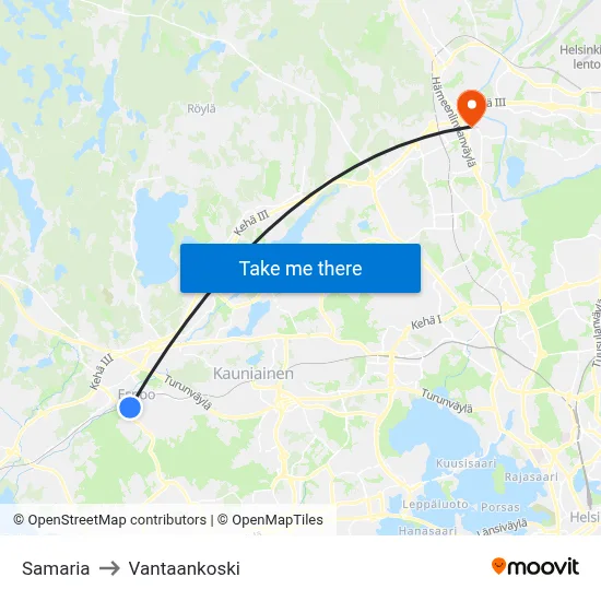 Samaria to Vantaankoski map