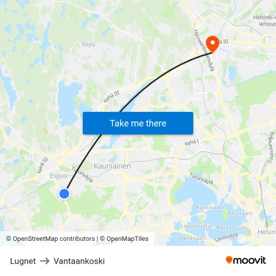 Lugnet to Vantaankoski map