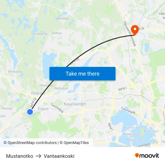 Black Valley to Vantaankoski map