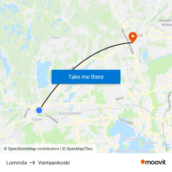 Lommila to Vantaankoski map
