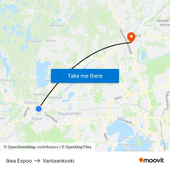 Ikea Espoo to Vantaankoski map