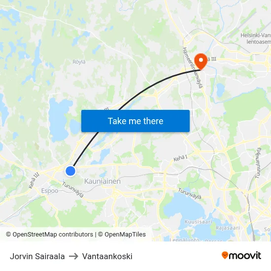 Jorvi Hospital to Vantaankoski map