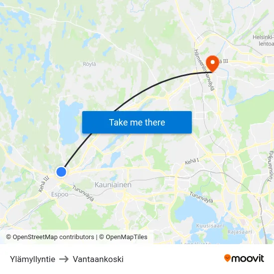 Ylämyllyntie to Vantaankoski map