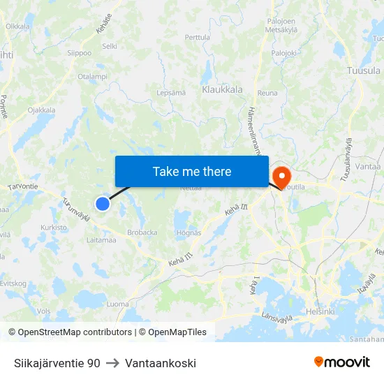 Siikajarventie 90 to Vantaankoski map