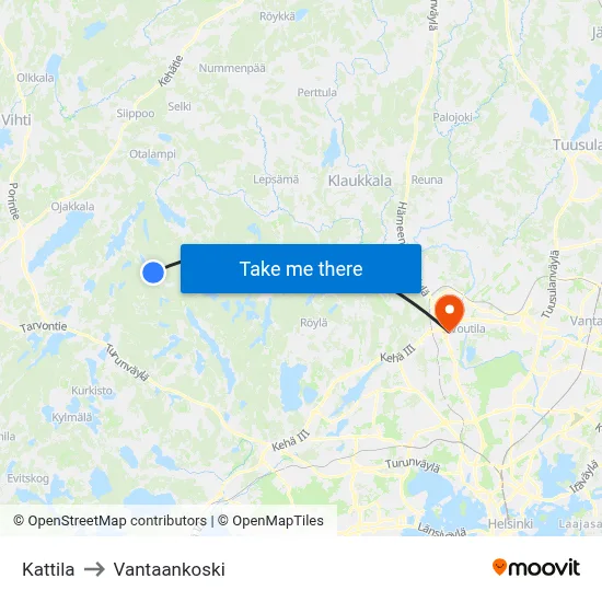 Kattila to Vantaankoski map