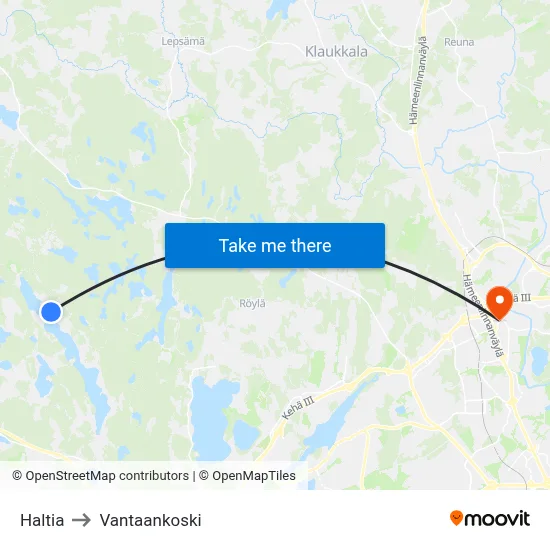 Haltia to Vantaankoski map