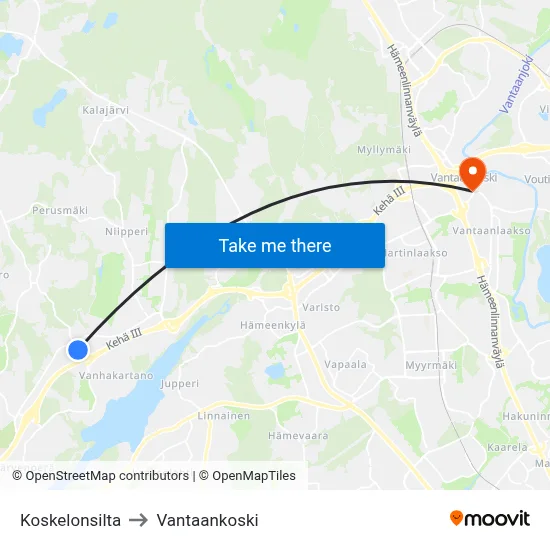 Koskelo Bridge to Vantaankoski map