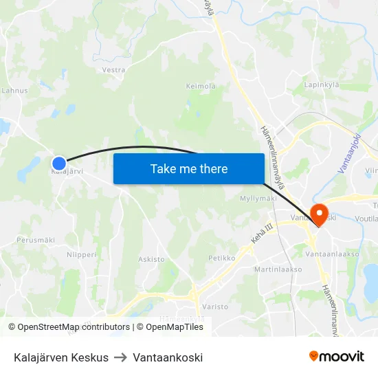 Kalajärvi Center to Vantaankoski map