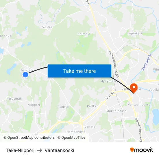 Back Niipperi to Vantaankoski map