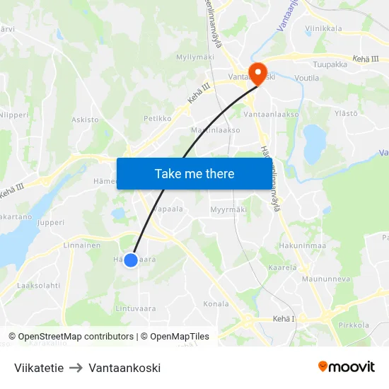 Viikatetie to Vantaankoski map