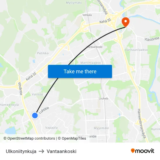 Outer Meadow Lane to Vantaankoski map
