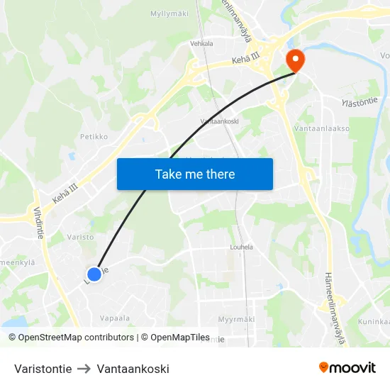 Varistontie to Vantaankoski map